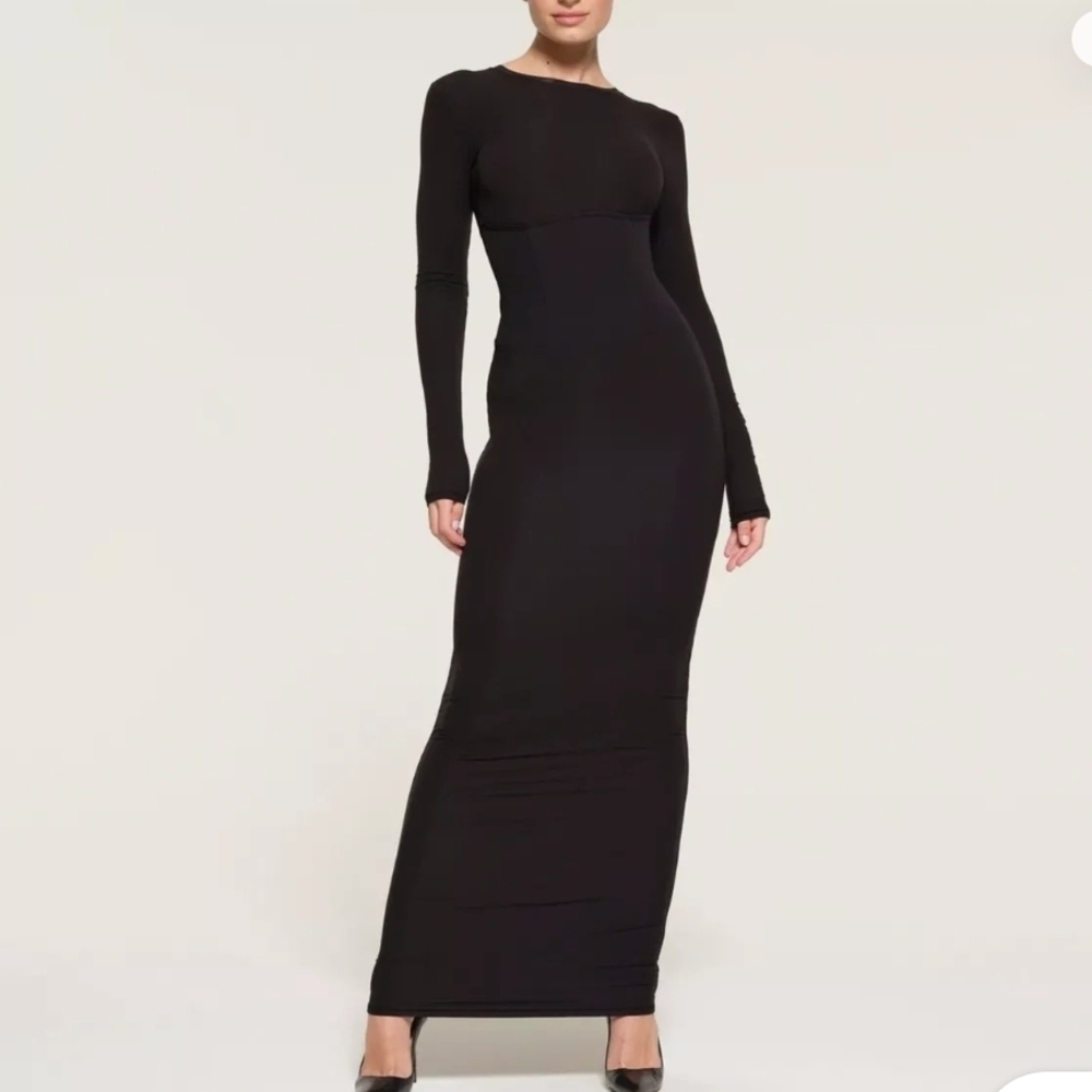 SKIMS Fits Everybody Corset Long Sleeve Dress in Onyx, Small, Sold Out Style